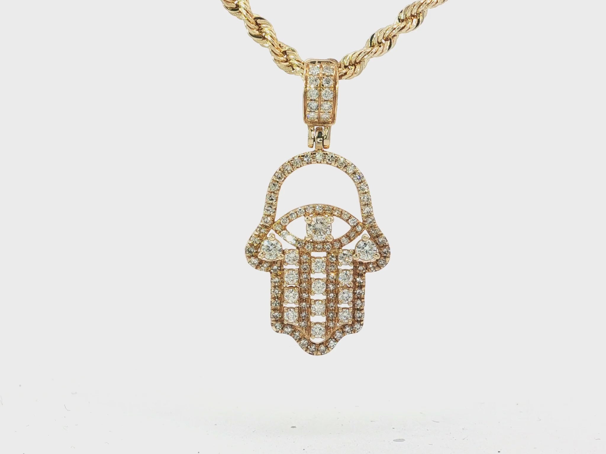 10k Gold Diamond Hamsa Hand Pendant with Round-Cut Accents 1.95ct