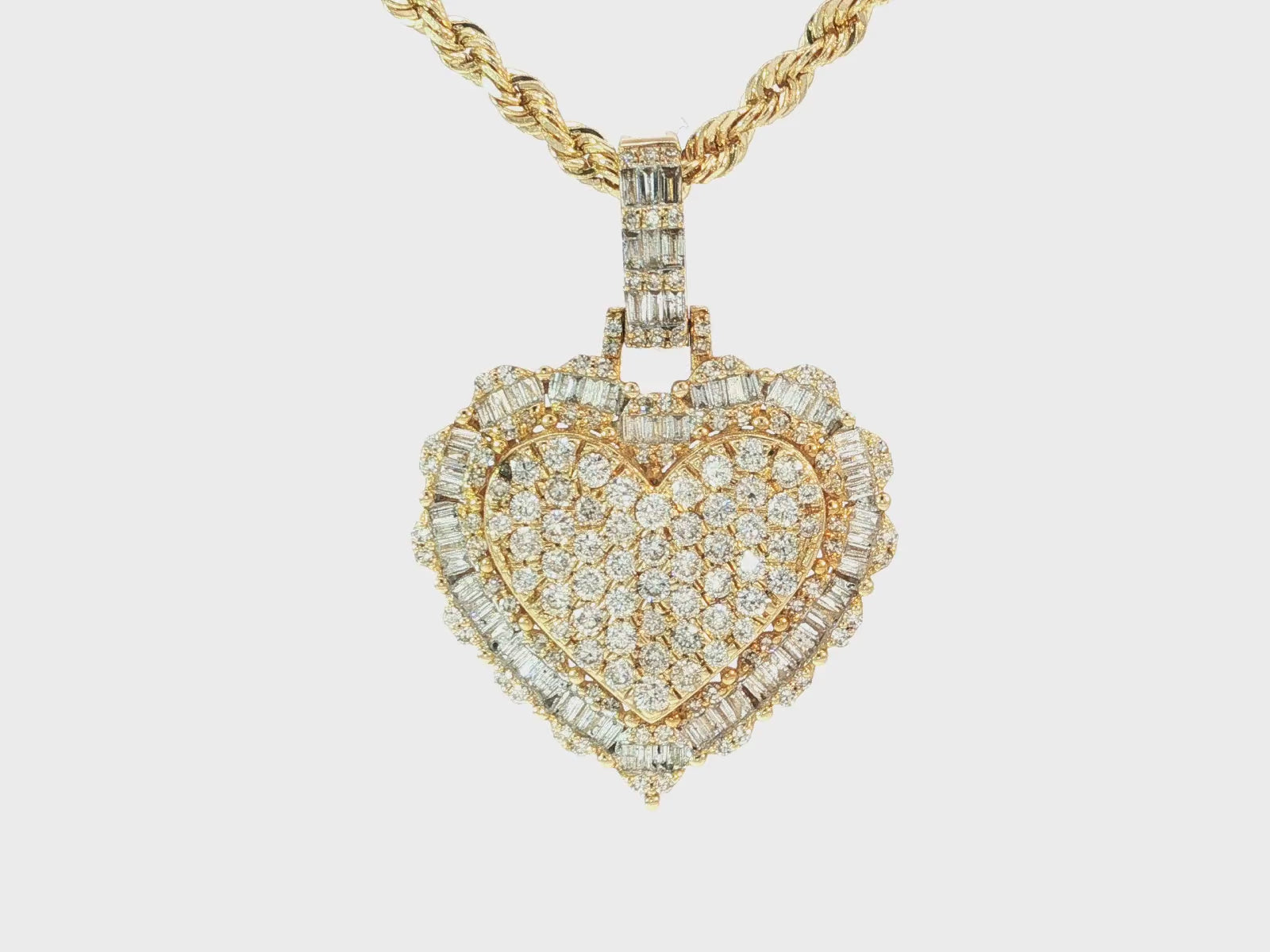 14k Gold Diamond Heart Pendant with Round & Baguette-Cut Accents 2.50ct