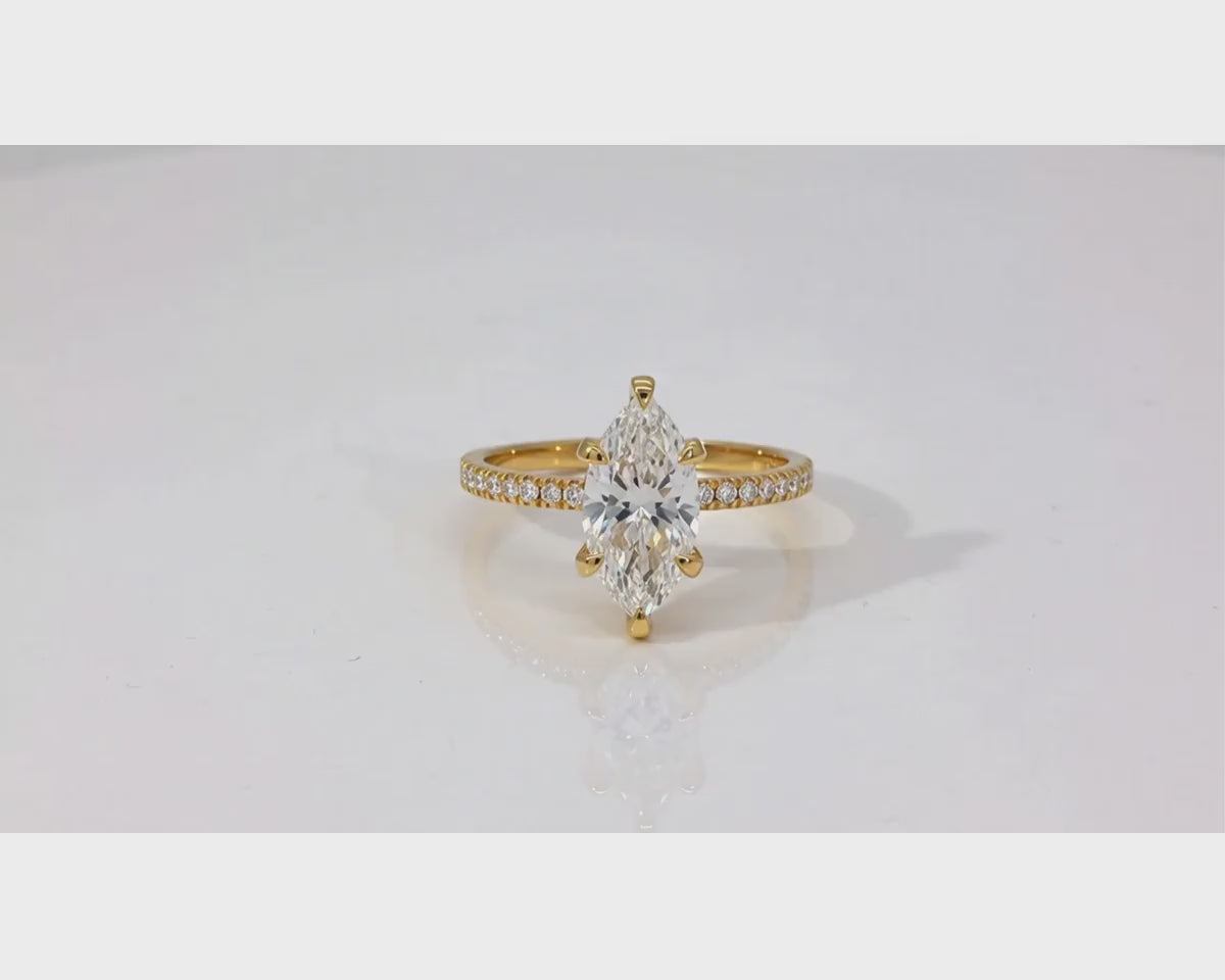 14k Marquise Cut Petite Micropavé Diamond Engagement Ring 1.76 CT – product video