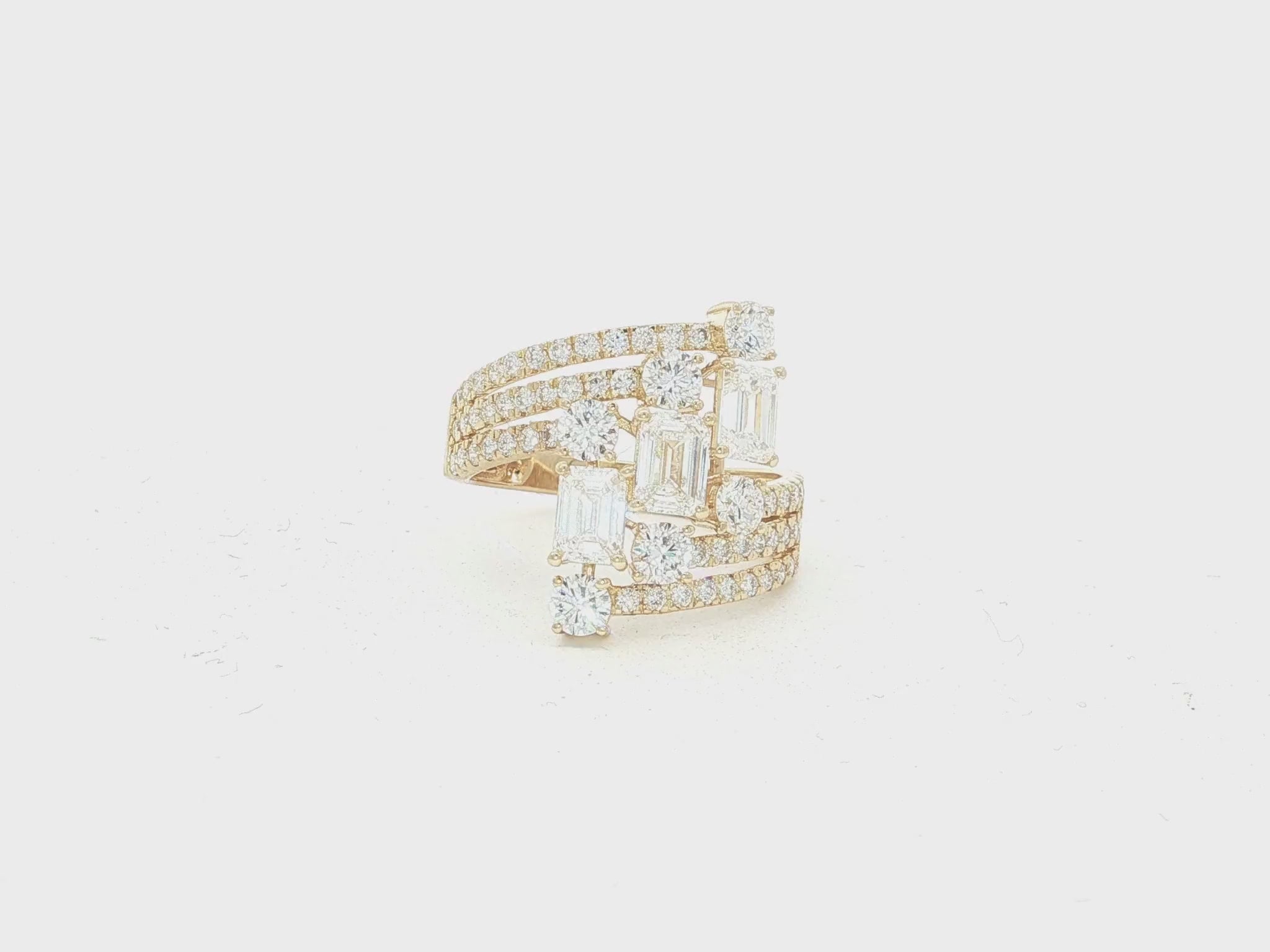 14K Gold Diamond Emerald & Round Multi Wrap Ring 2.65 CT