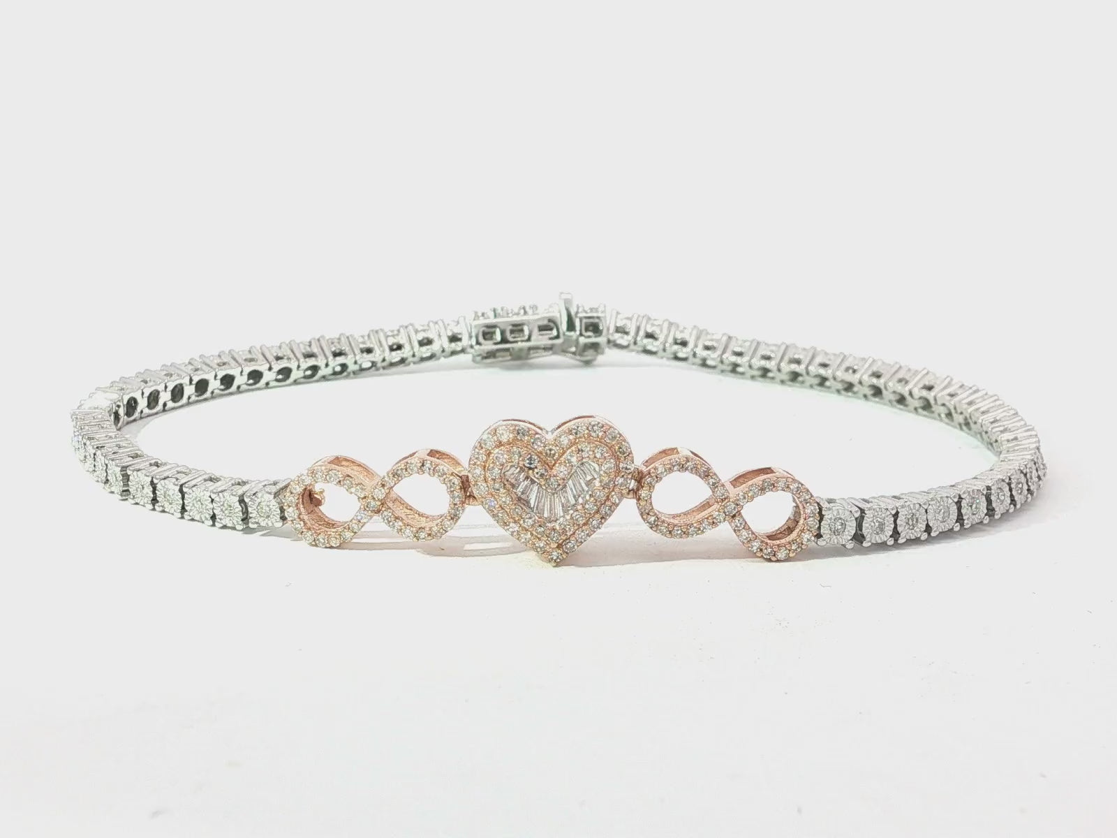 10K Gold Diamond Heart Infinity Tennis Bracelet 2.15ct