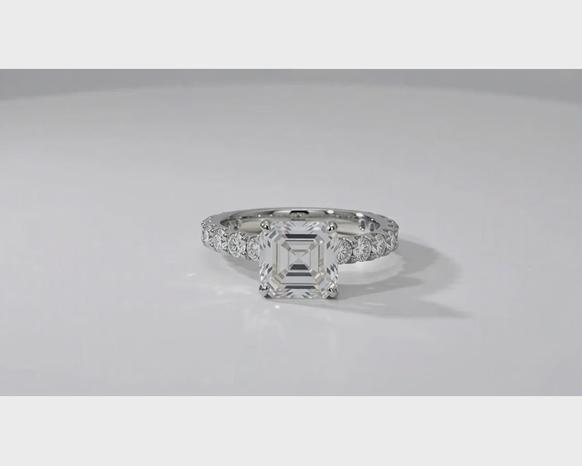 14k Emerald Cut Elevated Micropavé Diamond Band Engagement Ring 2.90ct – product video