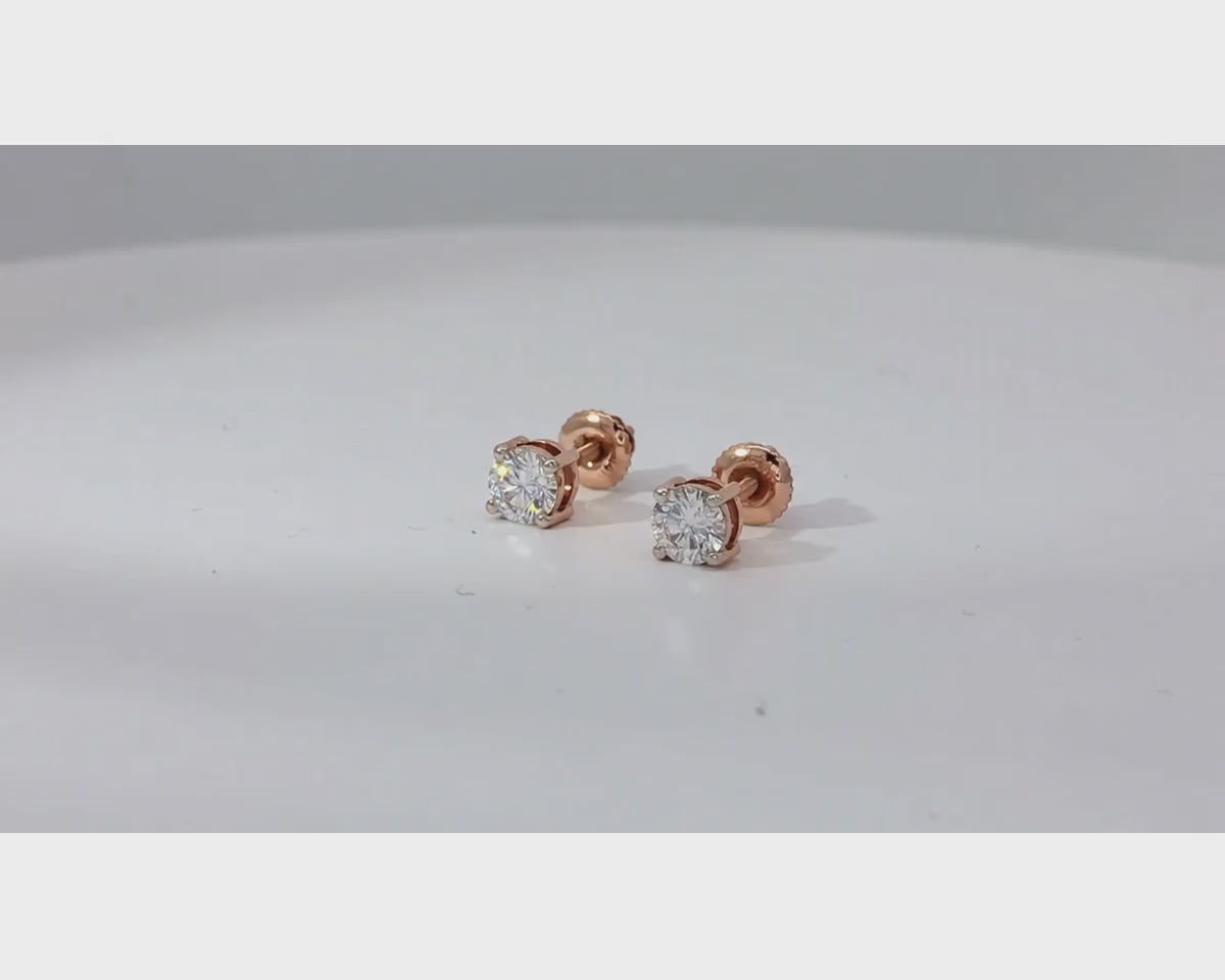 14k Round Cut Refined Solitaire Diamond Stud Earrings 0.50ct – product video