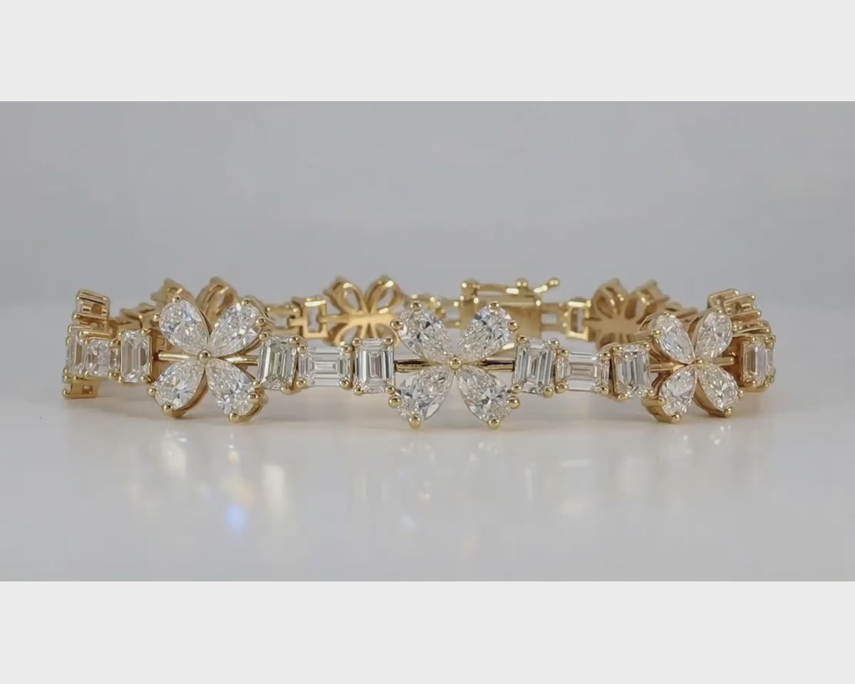 14k Gold Diamond Bracelet with Floral & Emerald-Cut Accents 15.6ct – product video