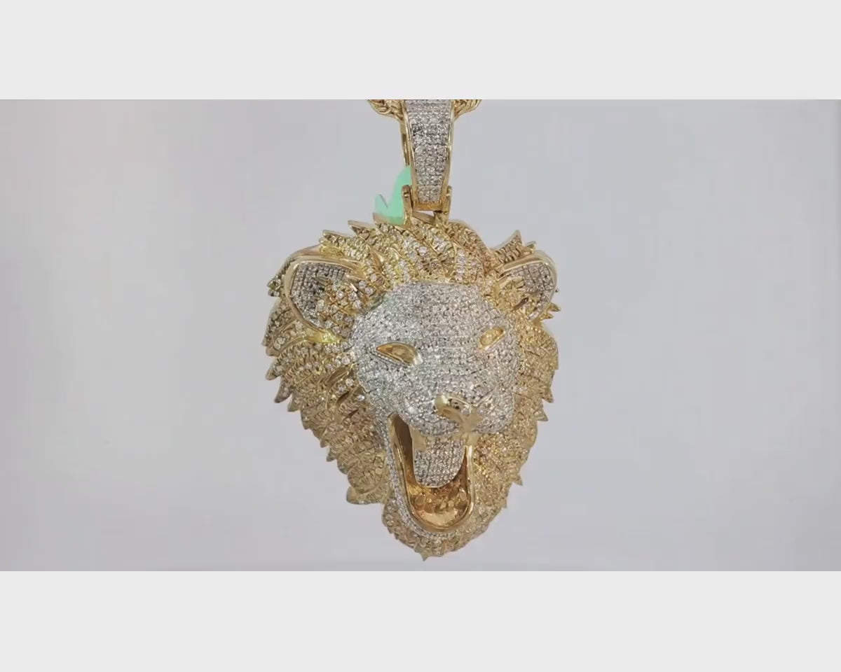 10K Gold Natural Diamond Lion Head Pendant Detailed Design 2.00 CT – product video