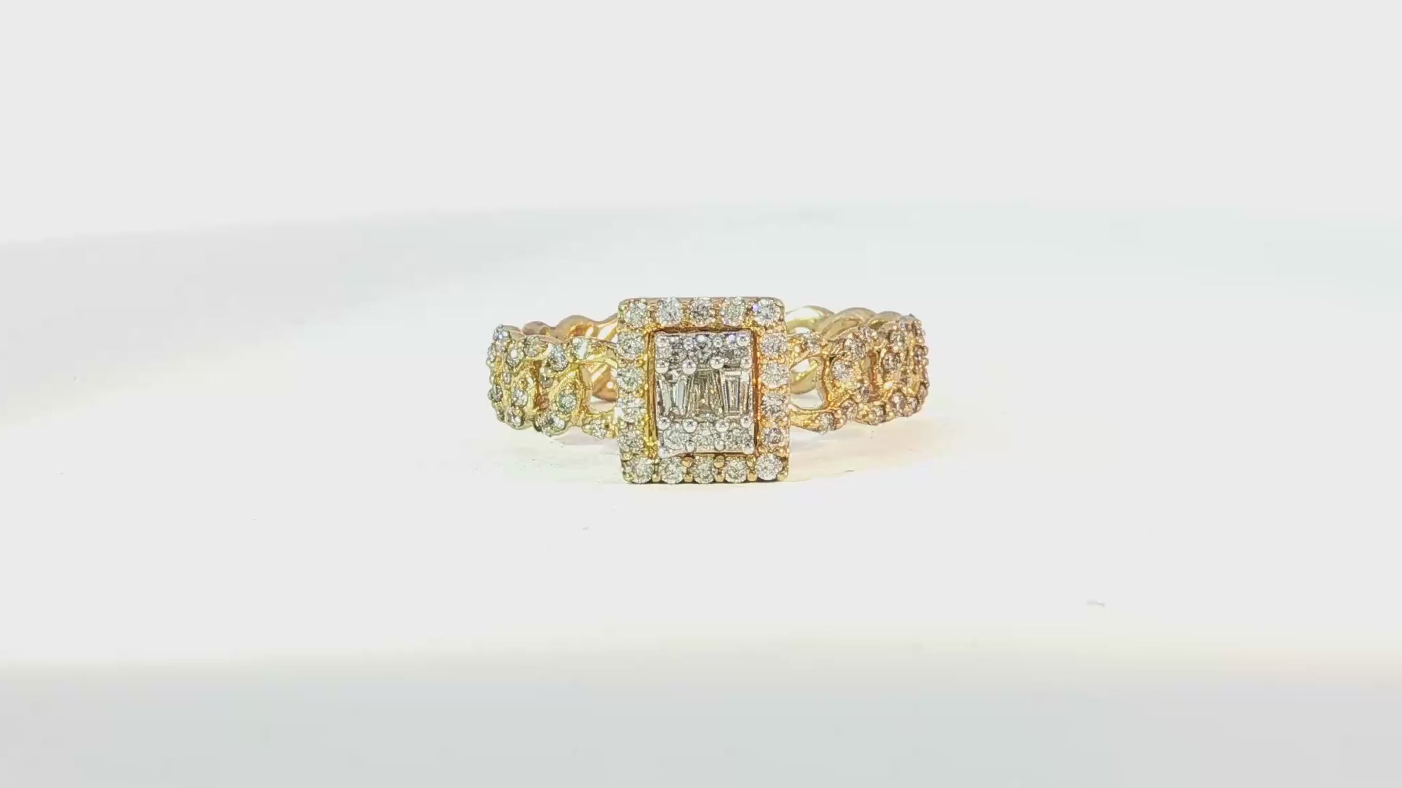 10k Gold Square-Halo Cuban-Link Diamonds Ring 0.55ct