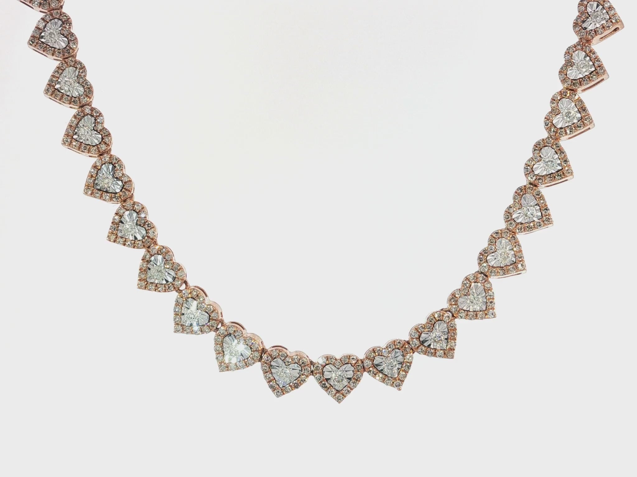 10k Gold Diamond Necklace with Heart-Shaped Round-Cut Cluster Design 3.75ct