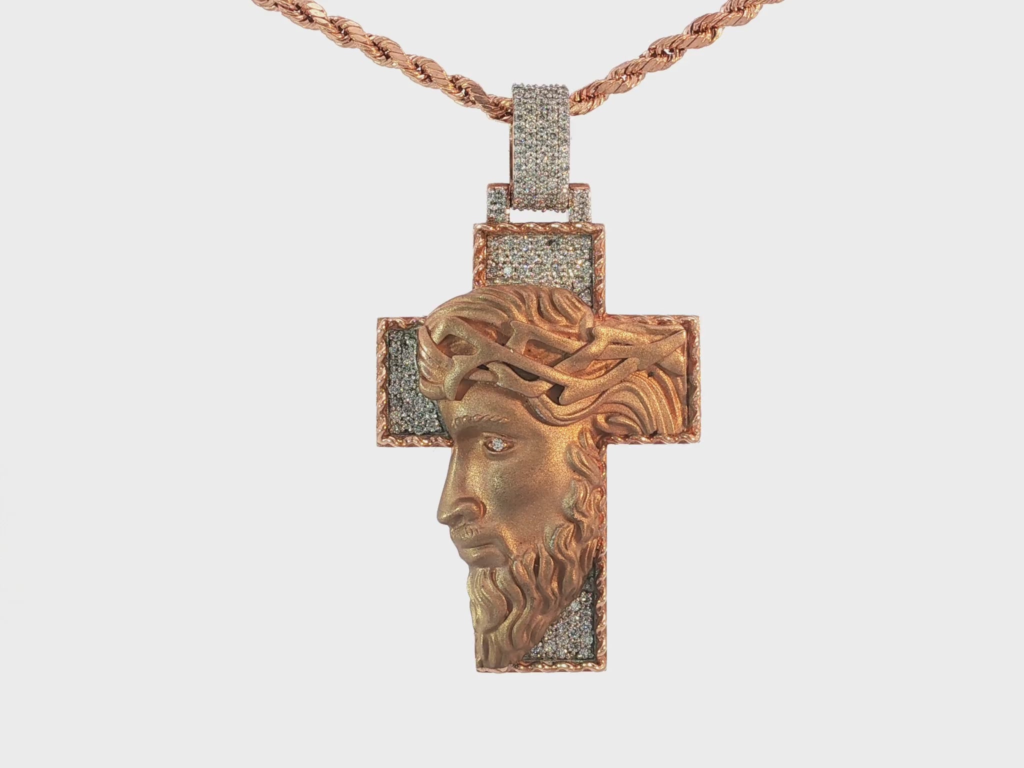 10k Gold Diamond Jesus Cross Pendant with Round Accents 1.27ct