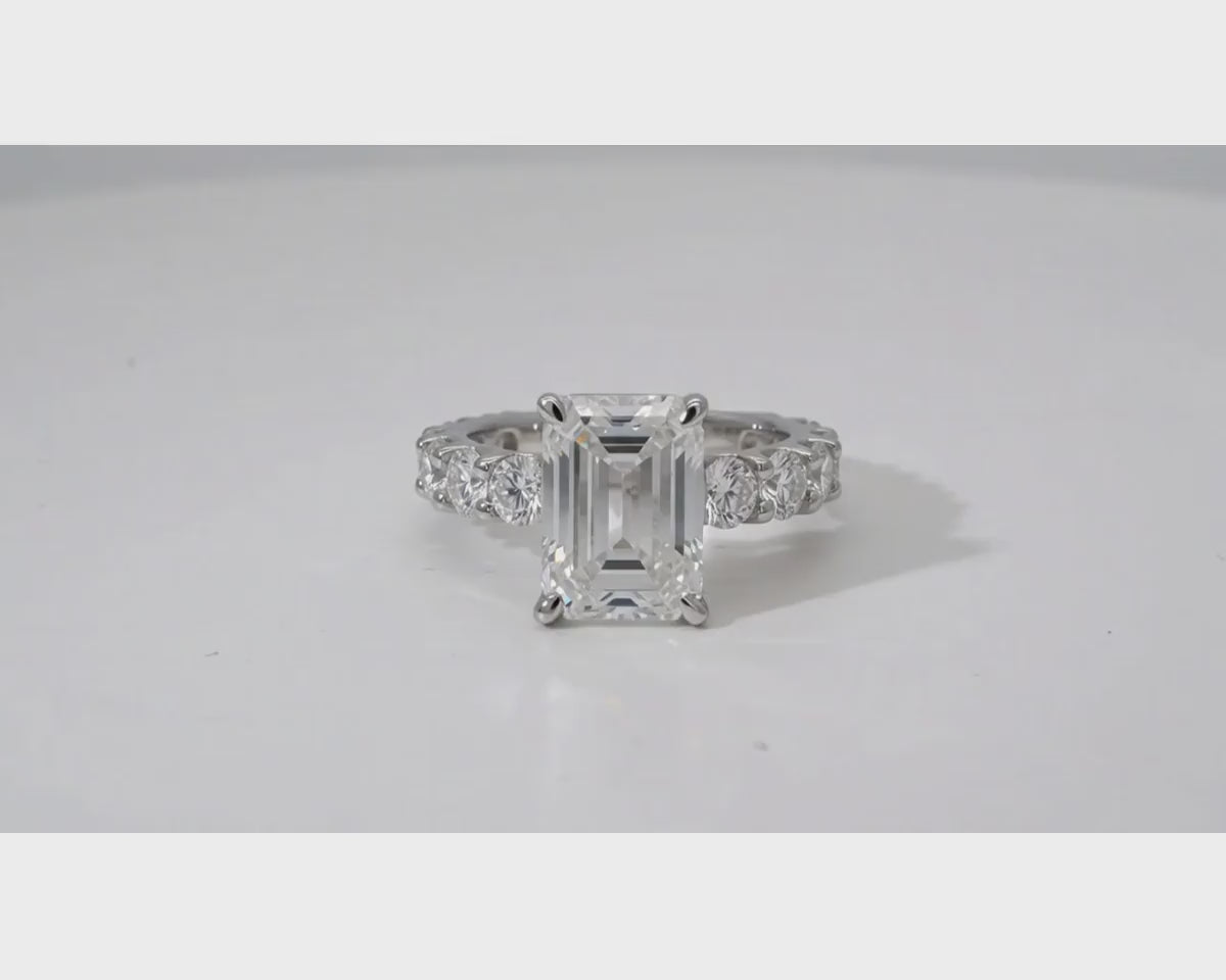 14k Emerald-Cut Diamond Round-Accent Engagement Ring 6.05 CT – product video