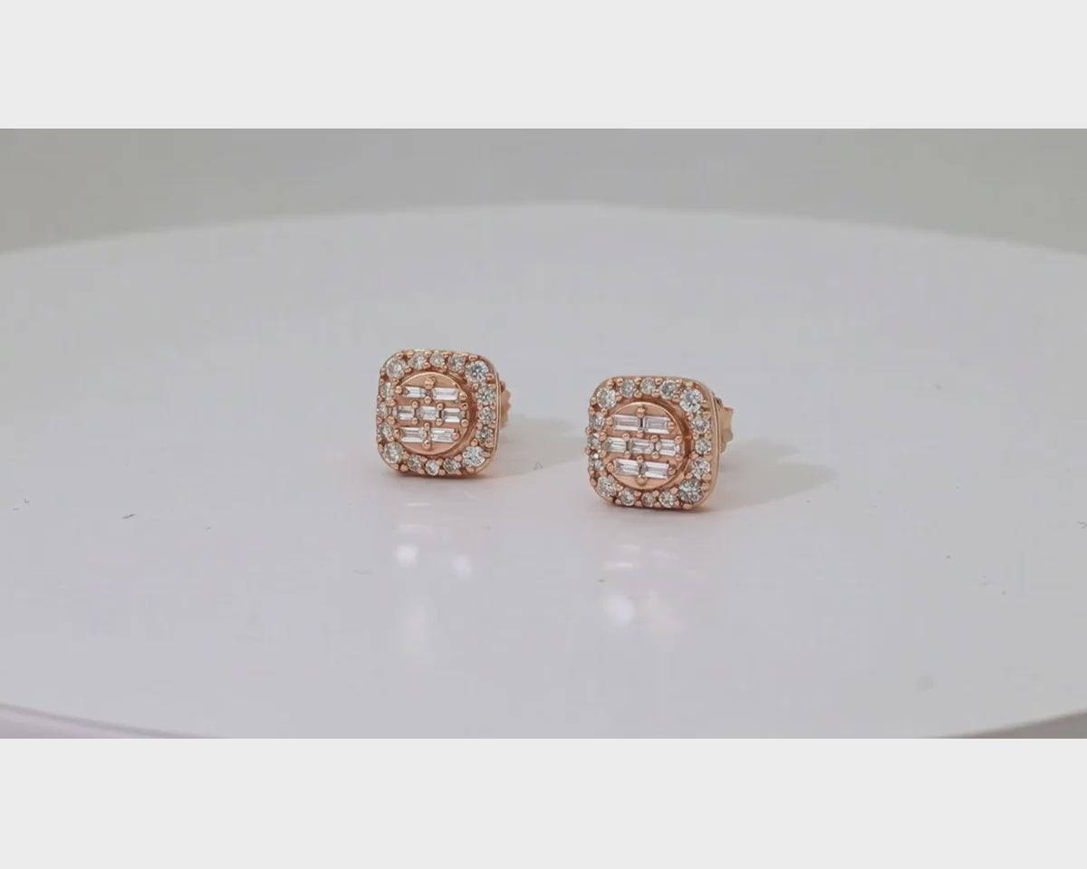 10K Gold Diamond Square Stud Earrings with Baguette & Pavé Accents 0.35 CT – product video