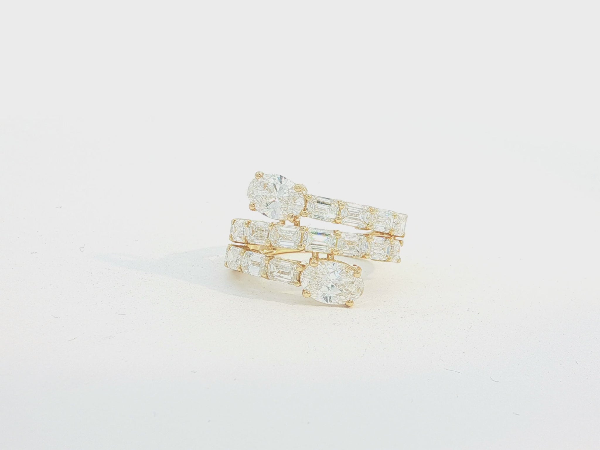 14K Gold Diamond Ring with Multi-Row Oval & Emerald-Cut 4.60ct
