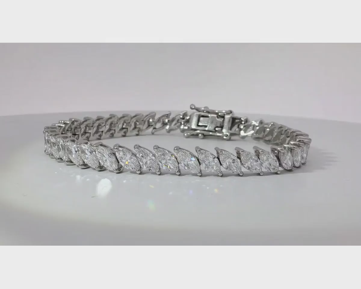 14k Gold Diamond Tennis Bracelet with Marquise-Cut Design 13.35ct – product video
