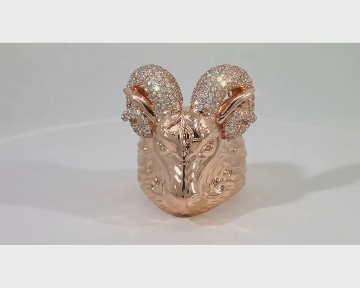 10k Gold Diamond Ram Head Ring with Pavé Accents 2.66ct – product video