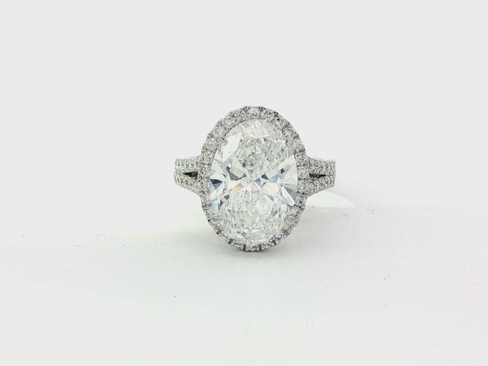 14k Oval Cut Halo Double-Row Micropavé Engagement Ring 6.30 CT