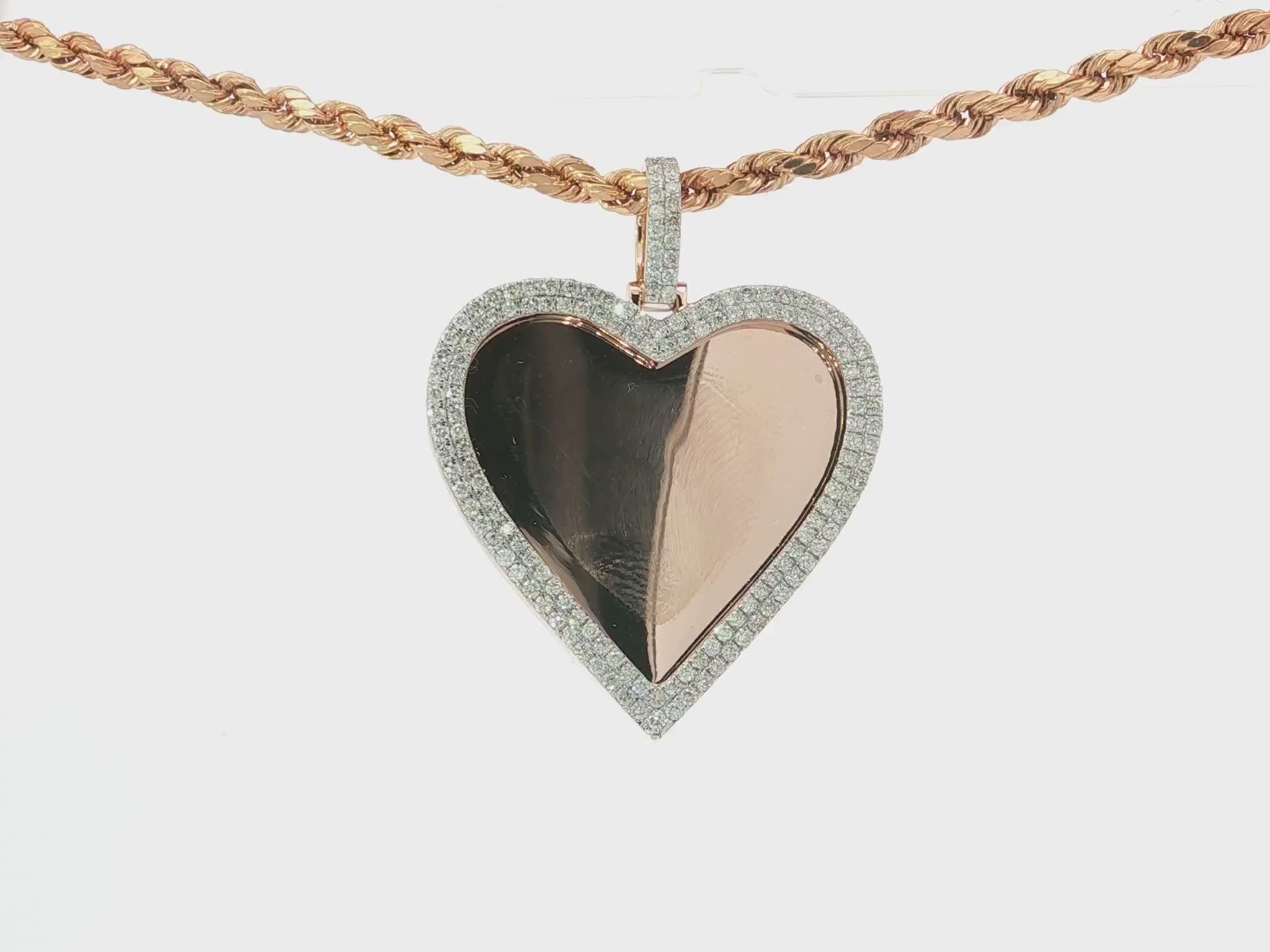 10k Heart Memory Charm Pendant with Double Halo Round-Cut 1.0 CT