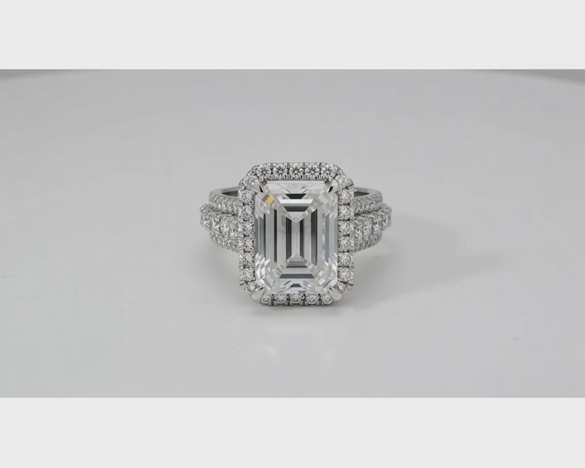14k Emerald Cut Double Halo Split-Shank Engagement Ring 6.61 CT – product video