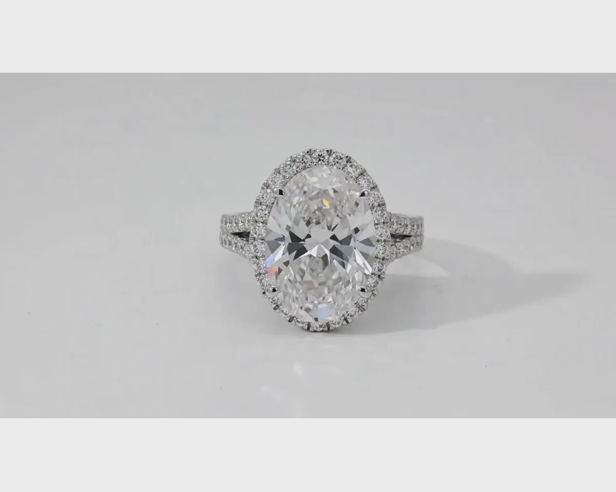 14k Oval Cut Halo Double-Row Micropavé Engagement Ring 6.30 CT – product video