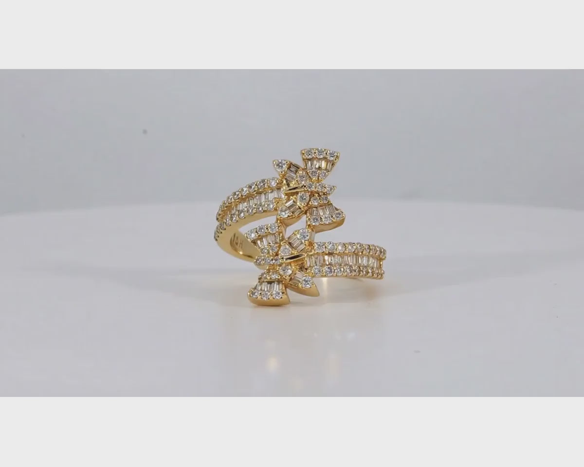 14k Gold Double-Butterfly Wrap Ring with Round & Baguette Diamonds 1.00ct – product video
