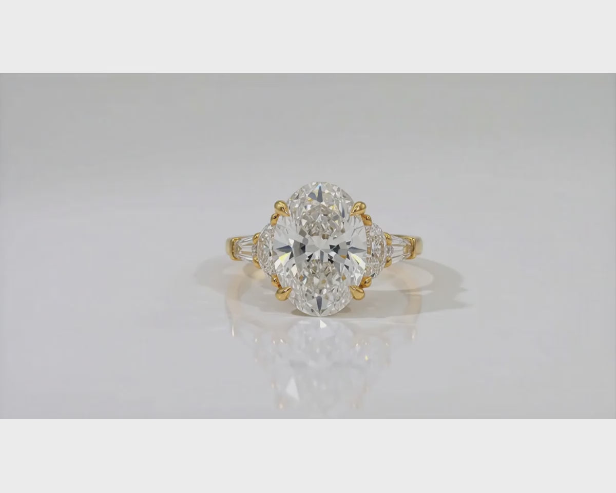 14k Gold Diamond Ring with Oval Center & Three-Stone Design 4.68ct – product video