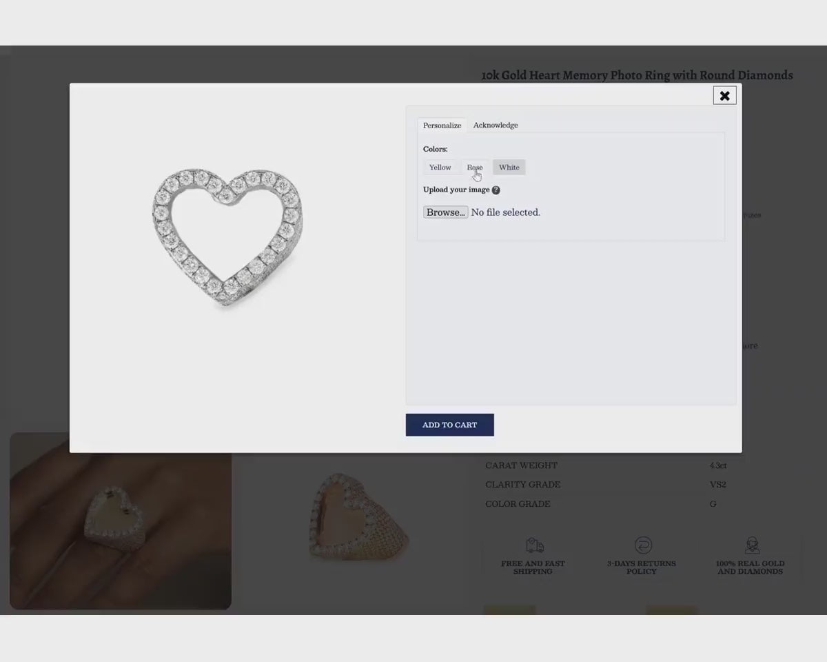 10k Gold Heart Memory Photo Ring with Round Diamonds 4.3 ct – product video