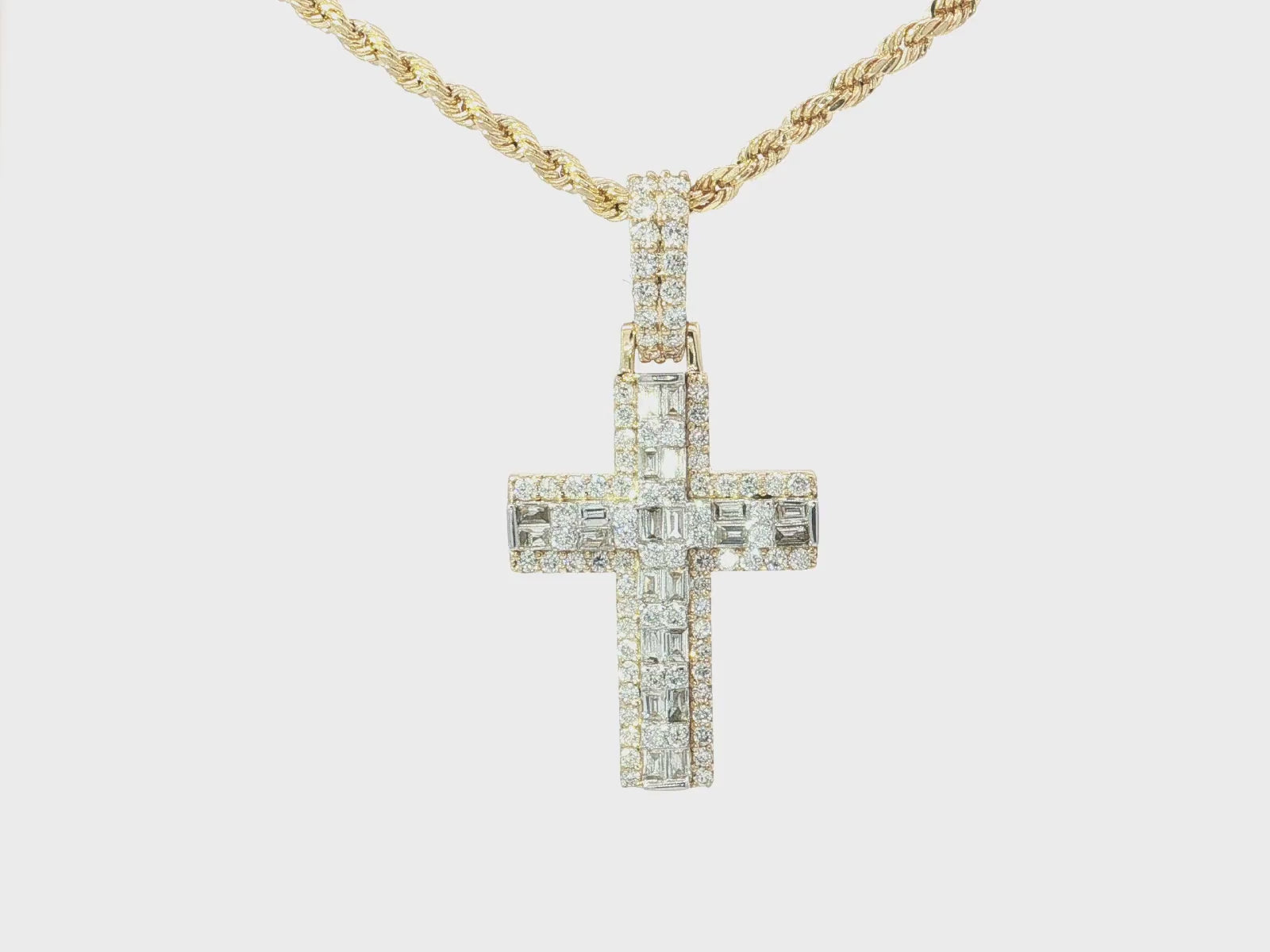 10k Gold Diamond Cross Pendant with Baguette Core 1.30ct