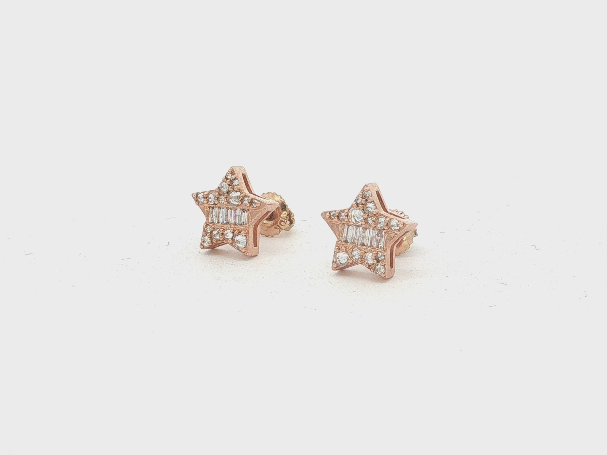 10K Gold Star Stud Earrings with Baguette Accents 0.40 CT