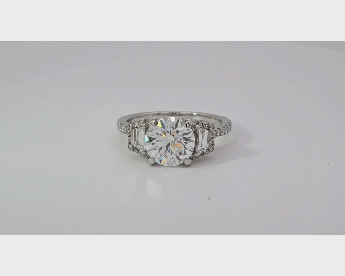 18k Round Cut Baguette Side Stone Diamond Engagement Ring 2.79 CT – product video