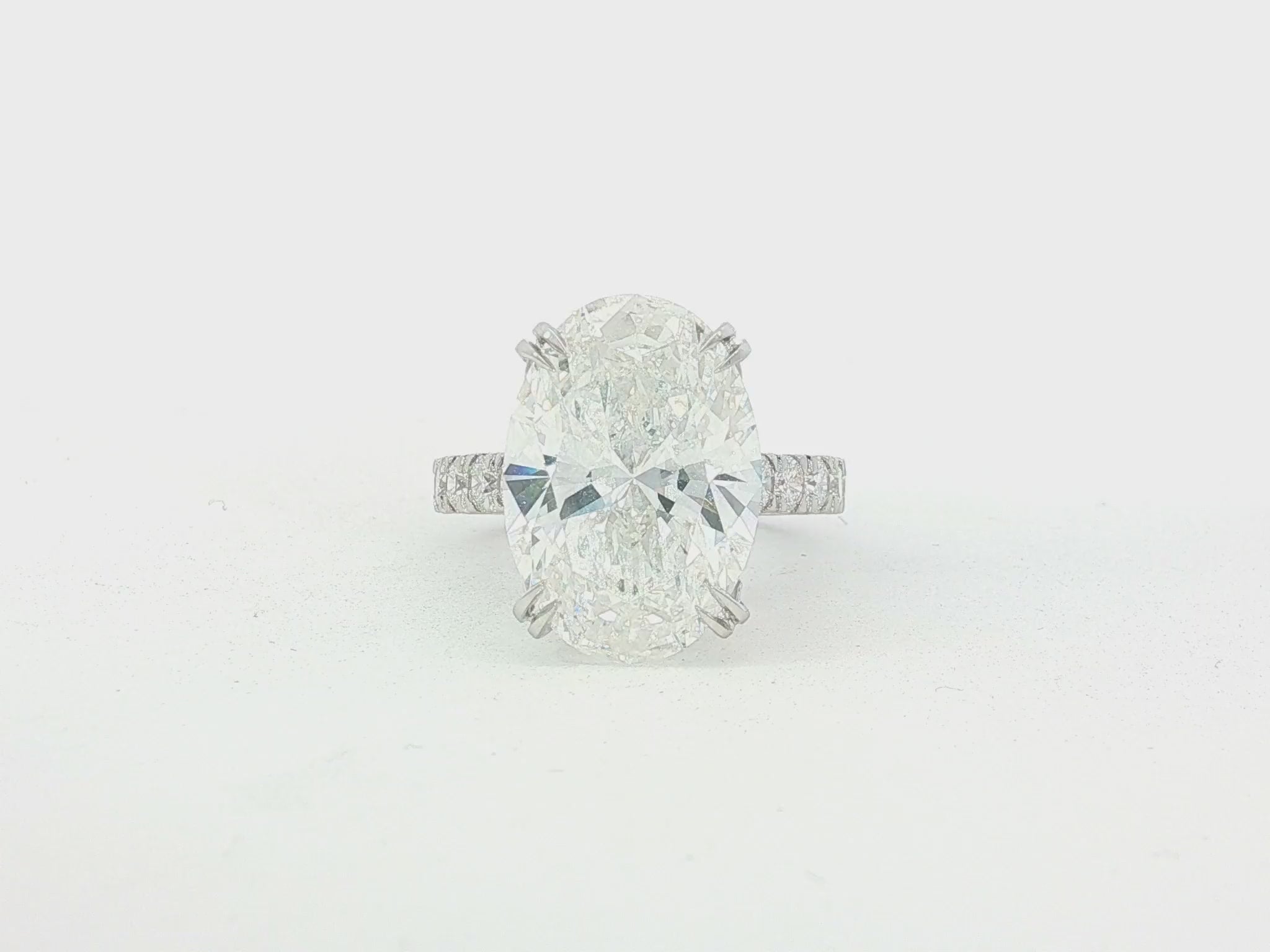 14k Gold Diamond Oval-Cut Solitaire Ring with Pavé Band 9.13 CT