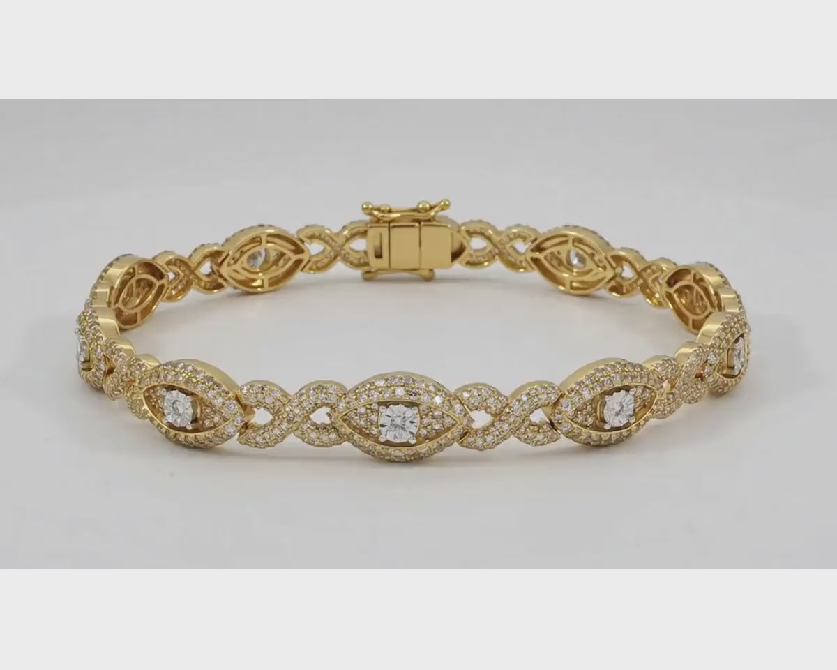 10K Gold Natural Diamond Infinity Link Bracelet 4.39 CT – product video