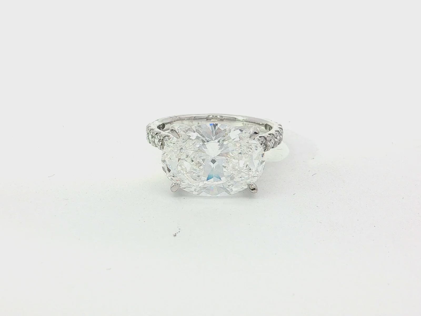 14k Oval Cut East to West Petite Micropavé Engagement Ring 5.65 CT