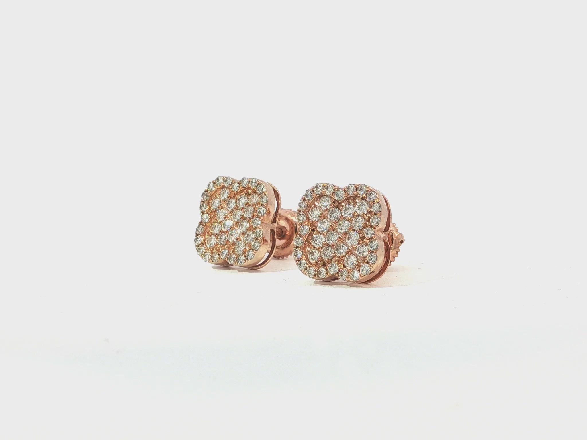 10k Gold Diamond Earrings with Floral Clover Design 0.86ct