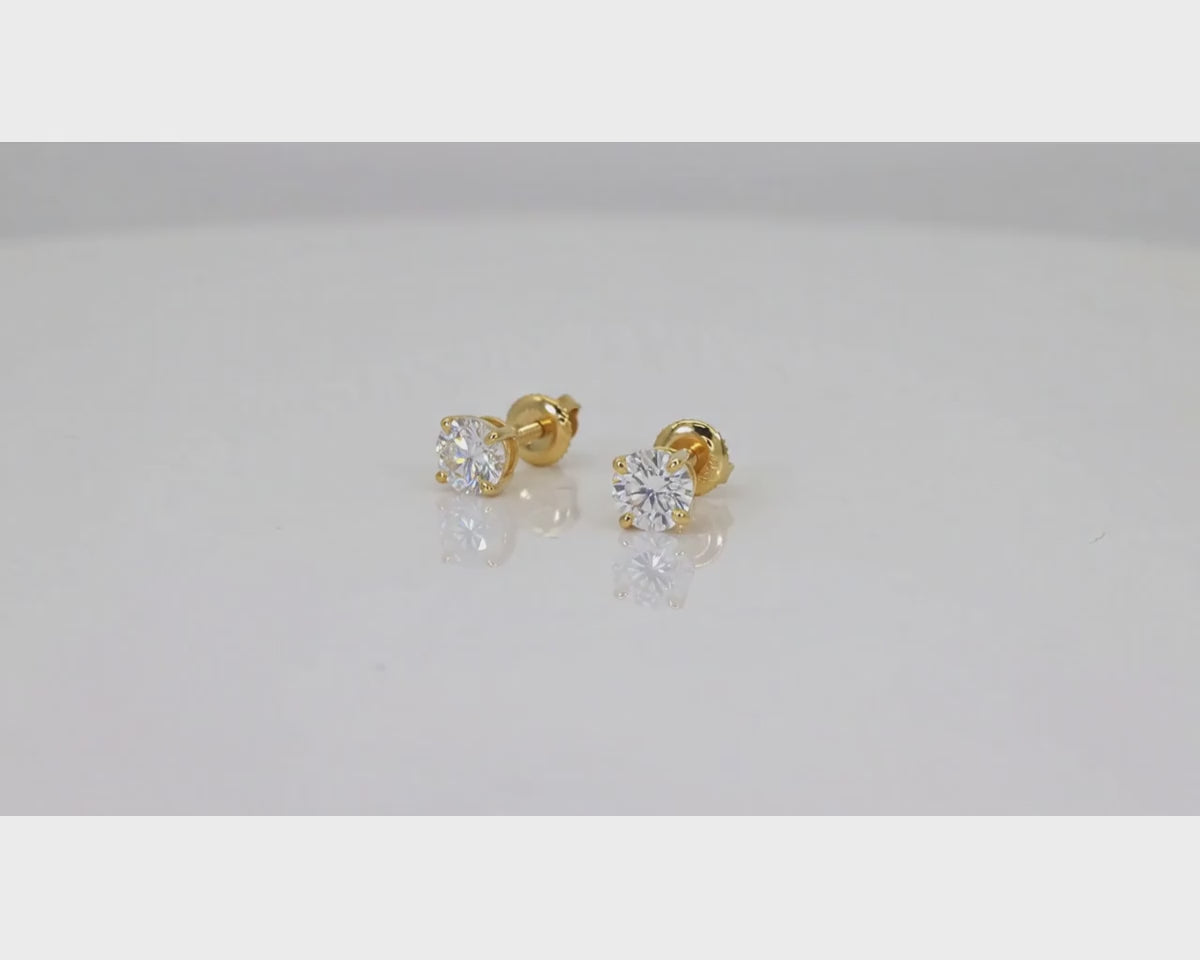 14k Classic Round Solitaire Stud Earrings with Four-Prong Setting 0.60ct – product video