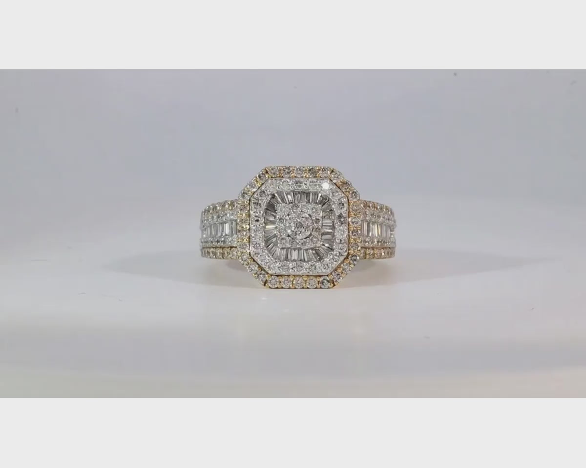 10K Two-Tone Gold Men's Octagon Ring with Baguette Accents 1.35ct – product video