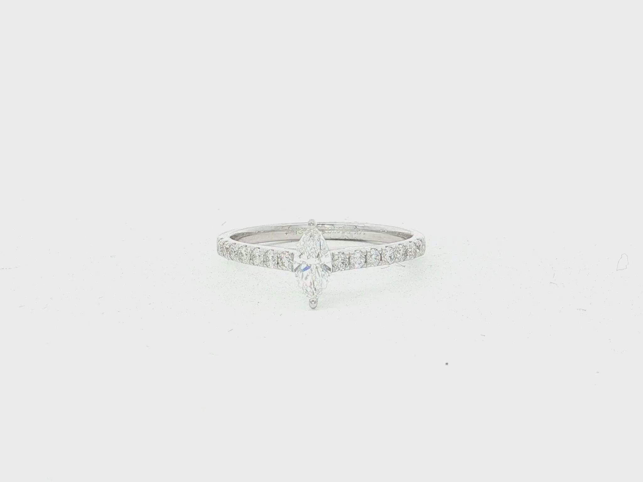 14k Gold Diamond Ring with Marquise-Cut Center & Pavé Band 0.52ct