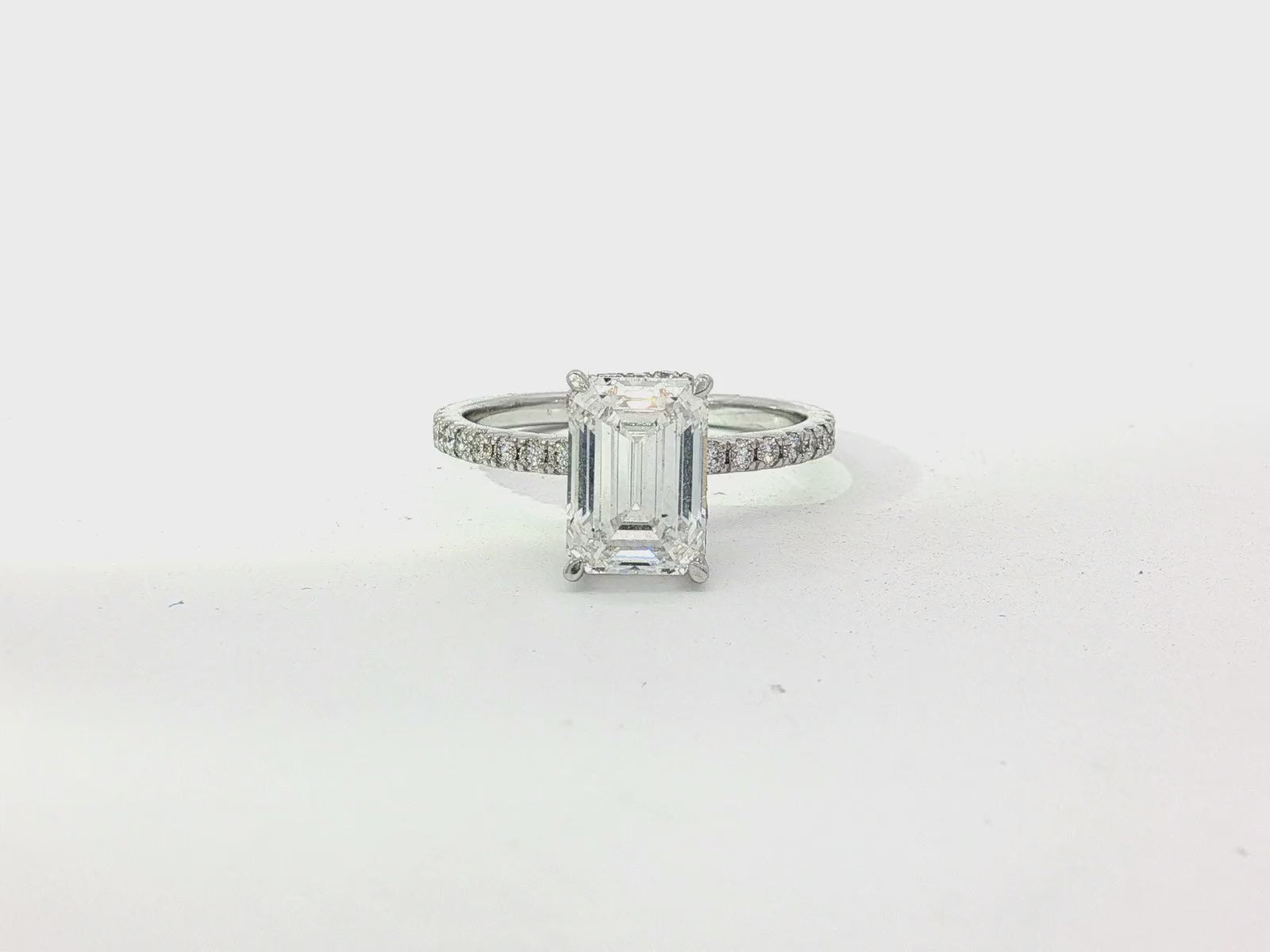 14k Emerald Cut Prestige Sleek Micropavé Engagement Ring 2.50 CT