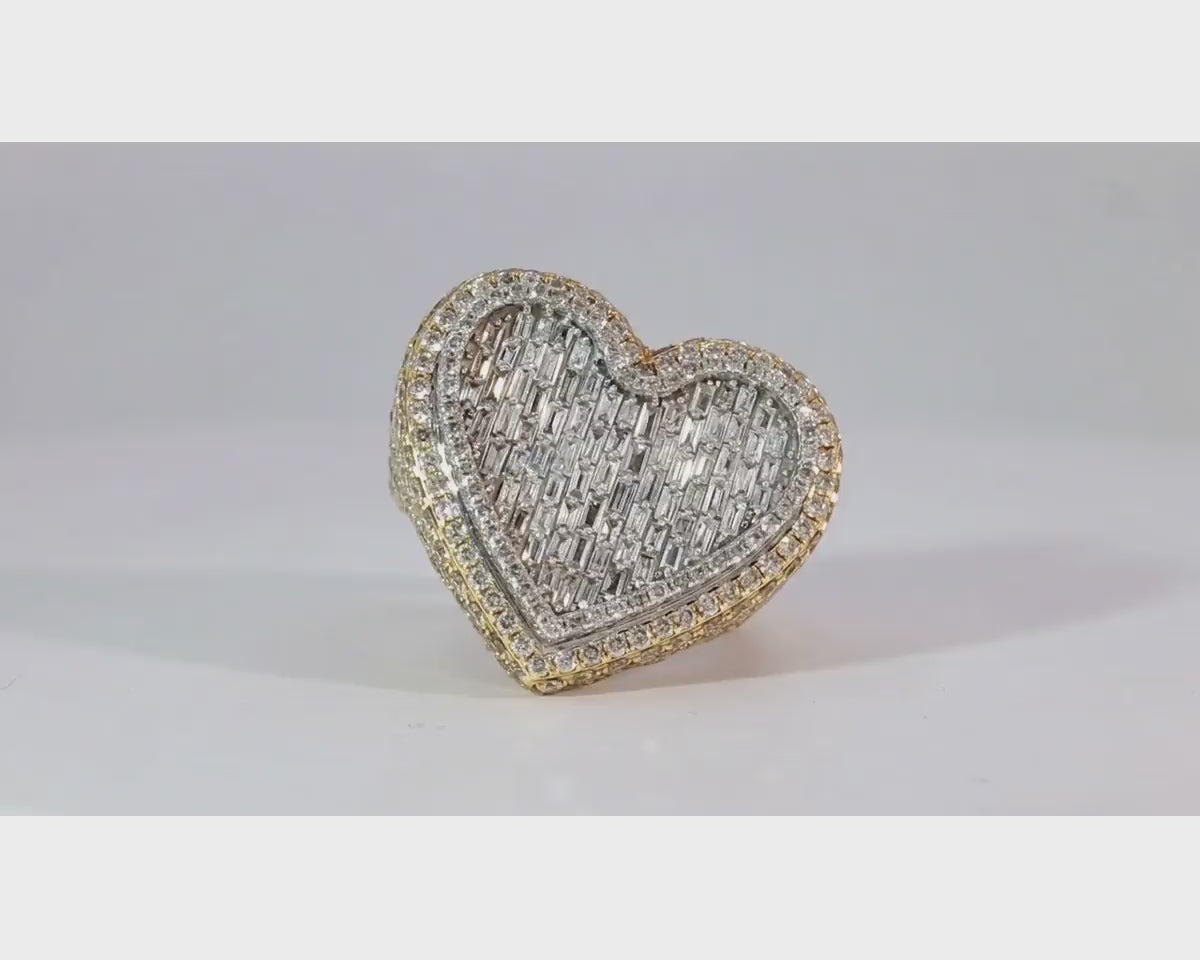 10k Gold 3D Heart Two-Tone Ring with Baguette & Round Diamonds 5.63ct – product video