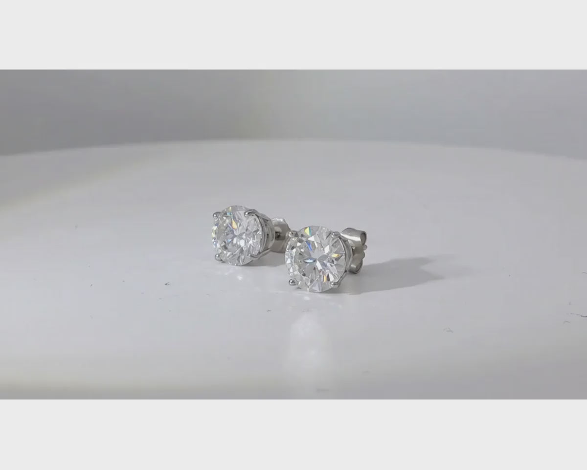 14k Gold Diamond Stud Earrings with Classic 4-Prong Design 3.09ct – product video