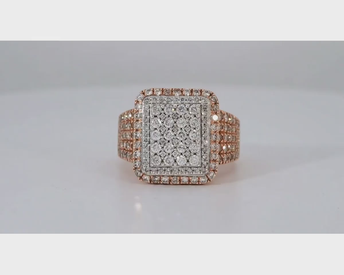 10K Two-Tone Gold Rectangle Diamond Ring for Men with Round Cut 2.95ct – product video