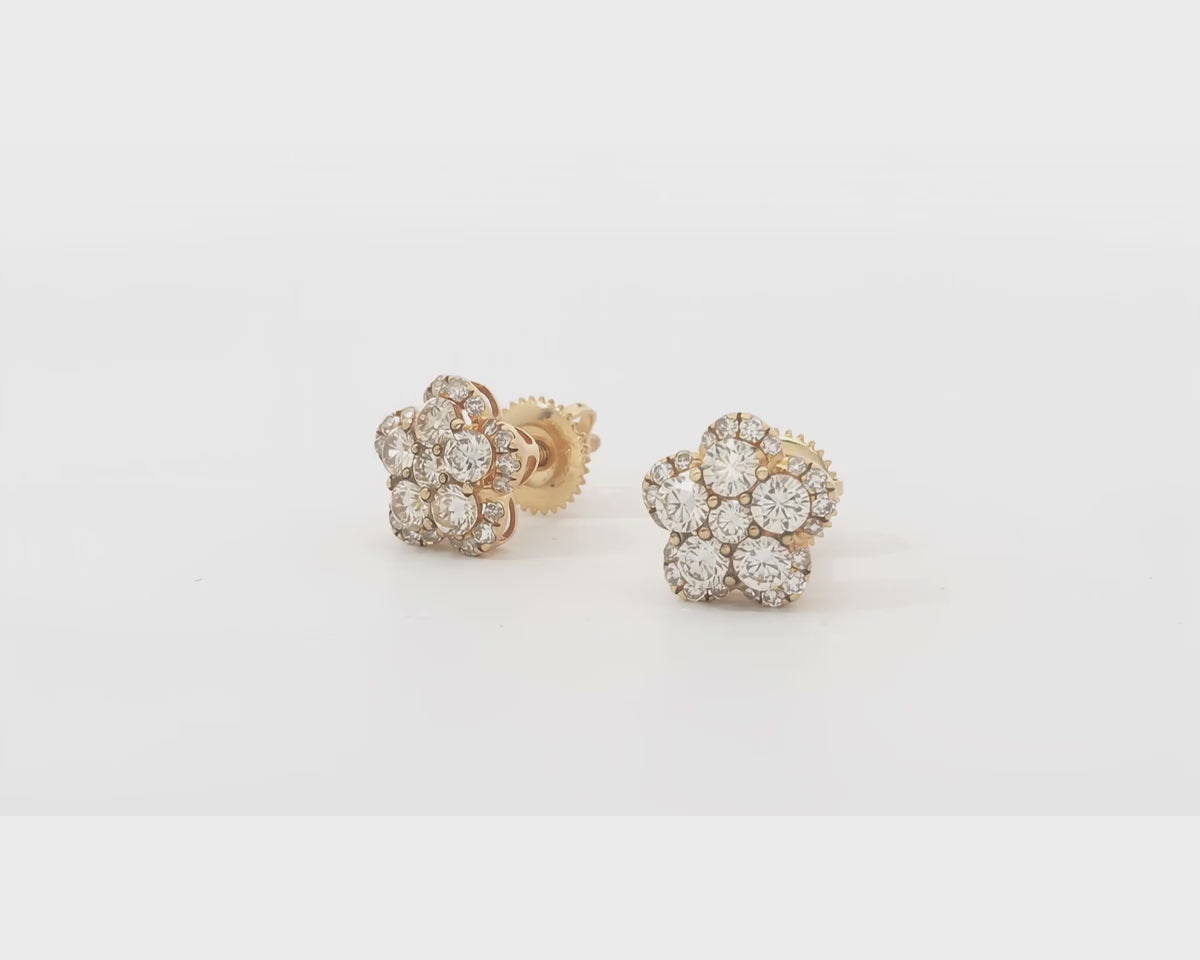 14K Gold Natural Diamond Flower Earrings Cluster Design 1.01 CT – product video