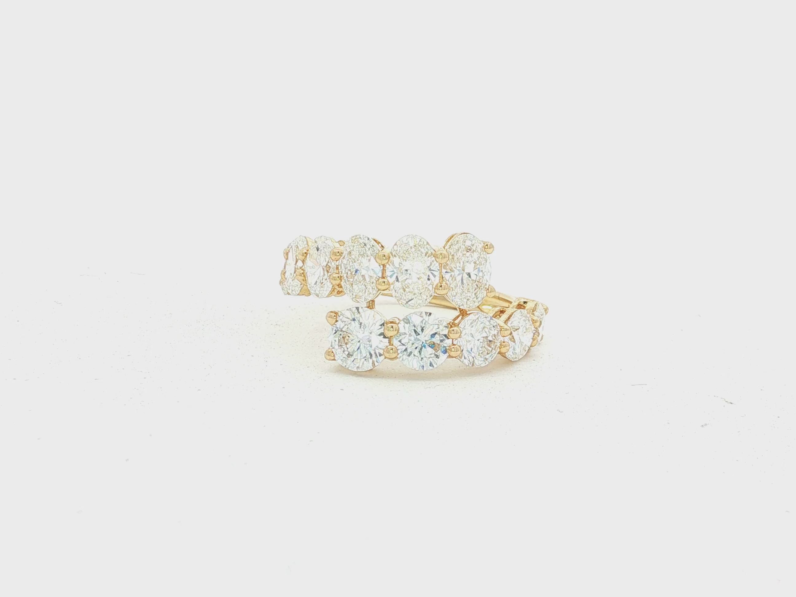 14K Gold Diamond Ring with Oval & Round Two-Row Wrap Design 3.66ct