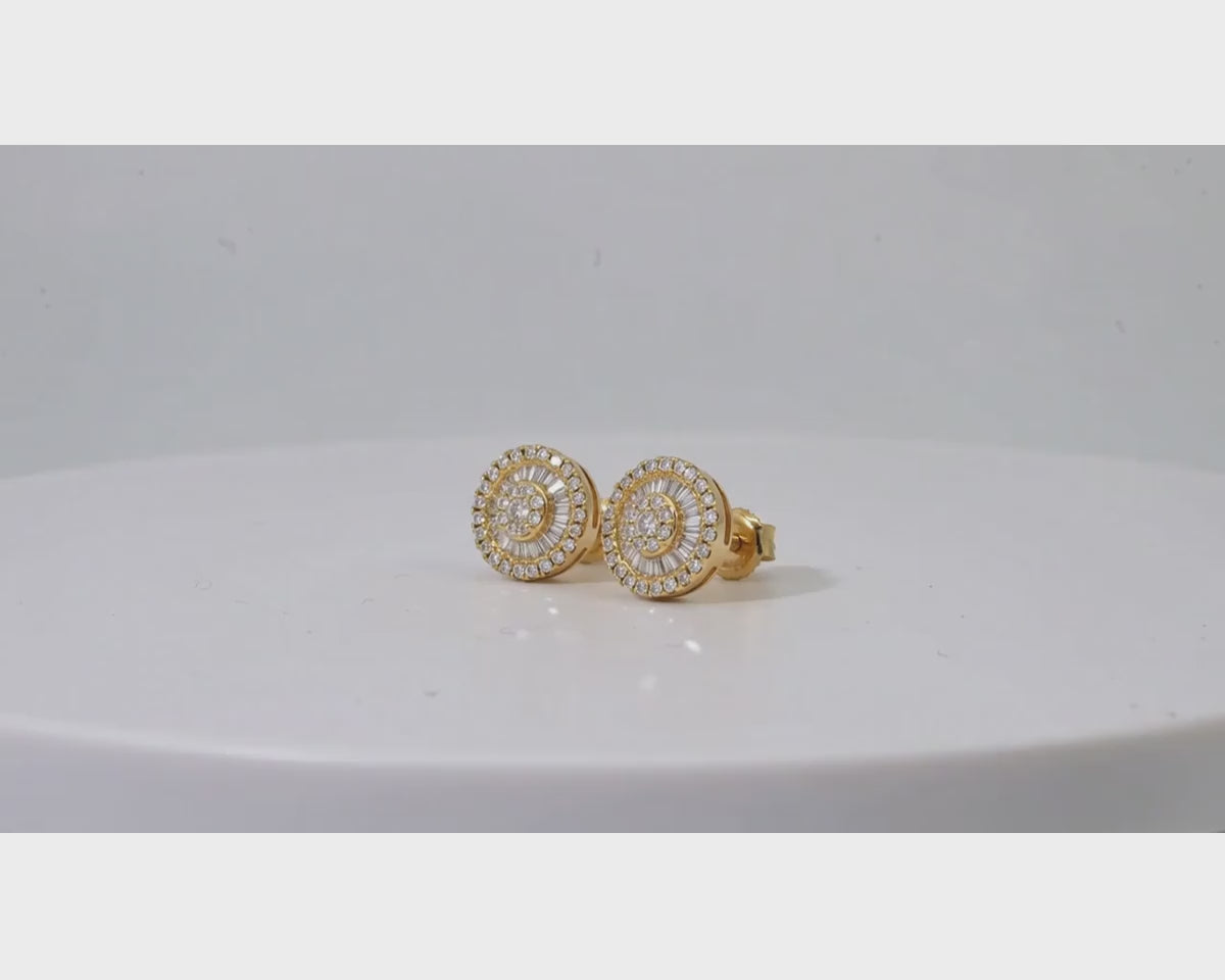 10k Gold Diamond Round Cluster Earrings with Baguette & Round Accents 0.52ct – product video