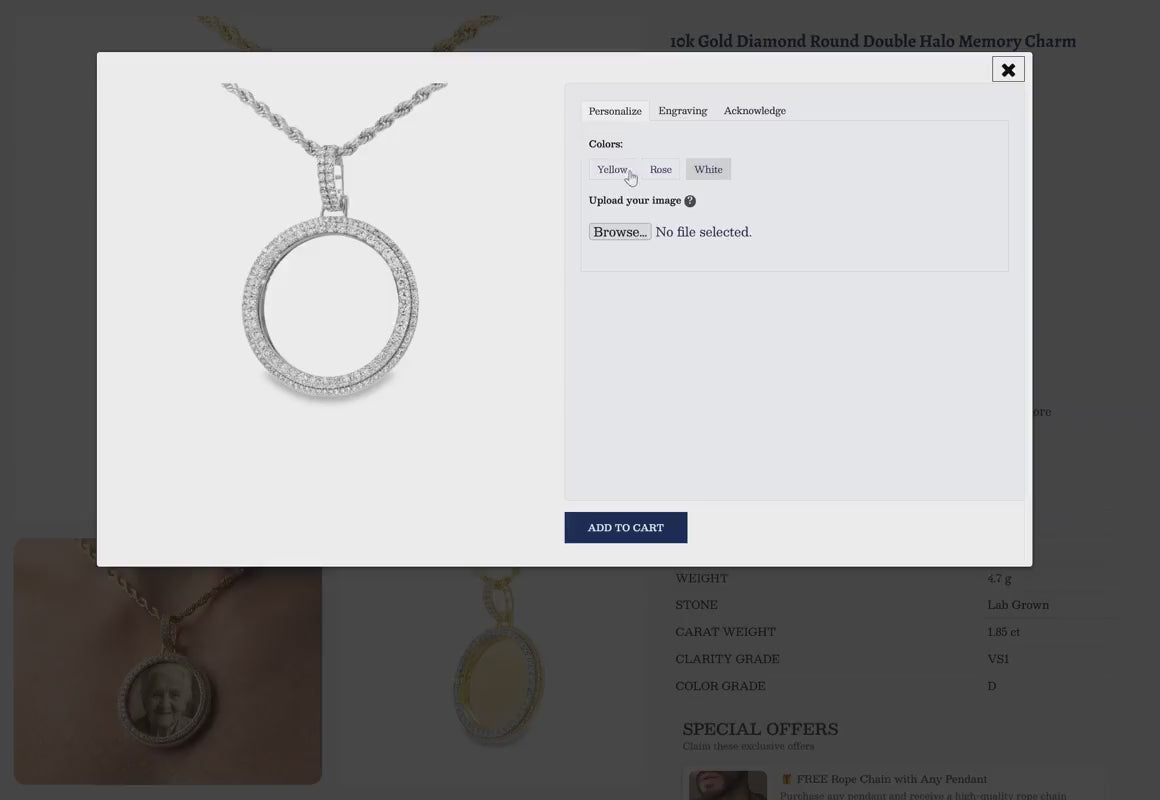 10k Diamond Memory Charm Pendant with Round-Cut 1.74 CT