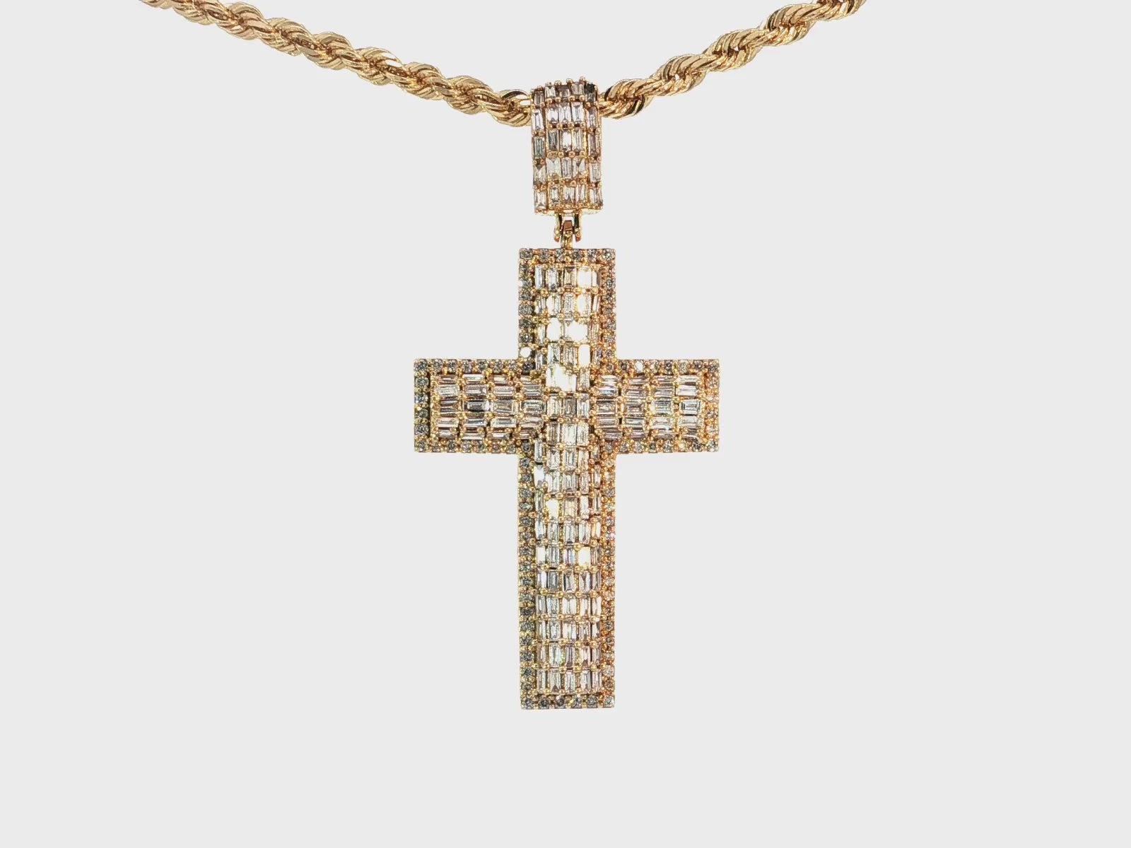 10k Gold Diamond Cross Pendant with Round & Baguette-Cut Accents 2.0ct
