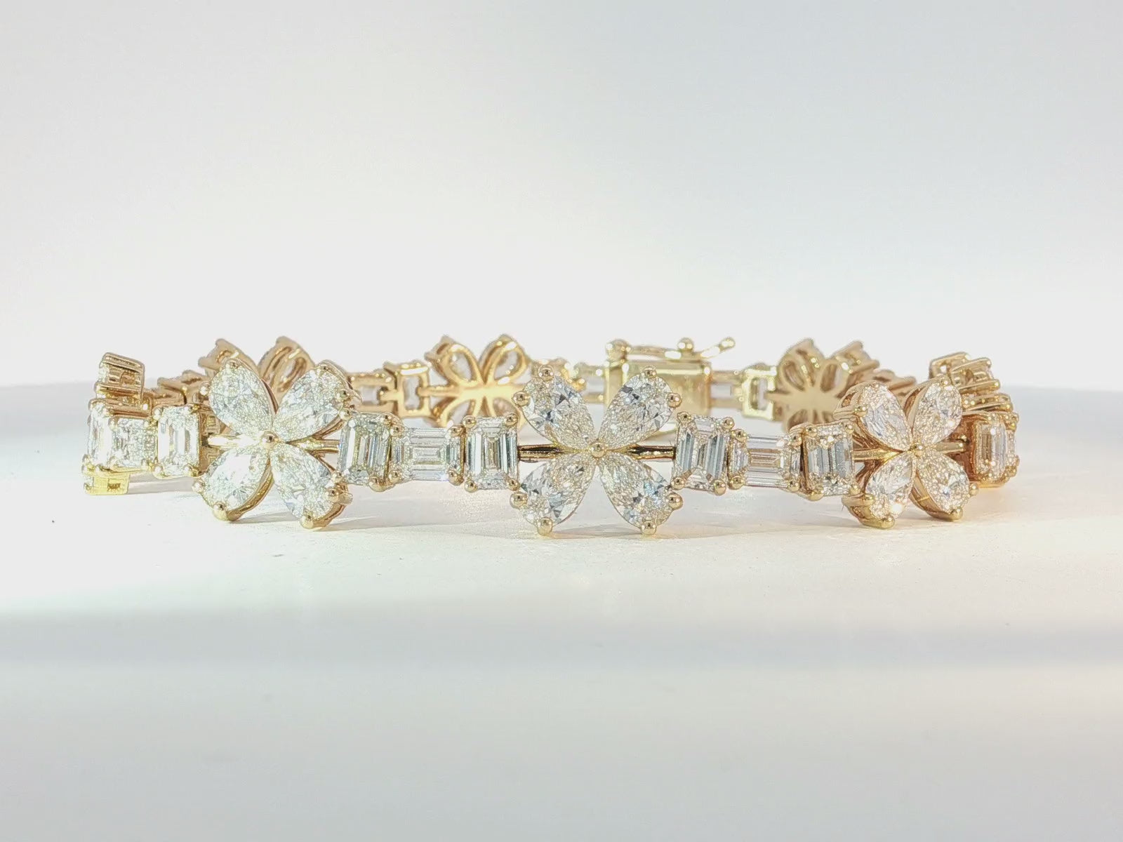 14k Gold Diamond Bracelet with Floral & Emerald-Cut Accents 15.6ct