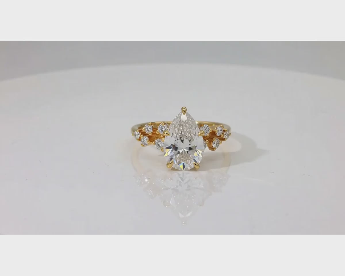 14k Pear-Shape Diamond Cluster Side-Accented Engagement Ring 2.26 CT – product video