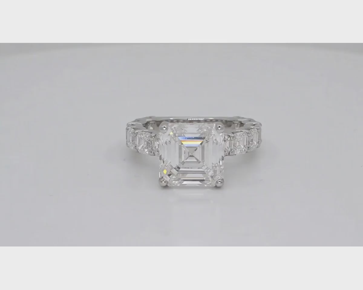 14K Gold Diamond Asscher Cut Hidden Halo Engagement Ring 8.68 CT – product video