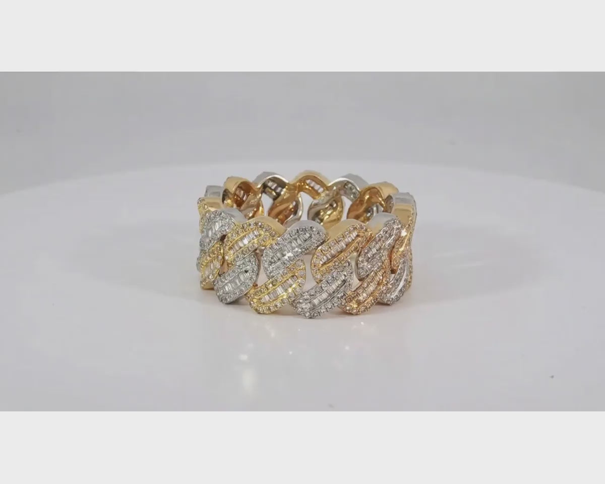 10K Gold Cuban Link Diamond Ring with Baguette & Round Cut 1.97ct – product video