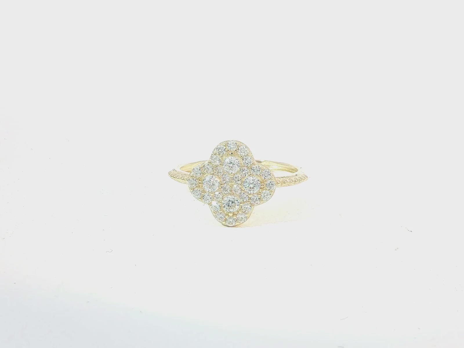 10K Gold Clover Shape Ring with Pavé Cubic Zirconia Accents