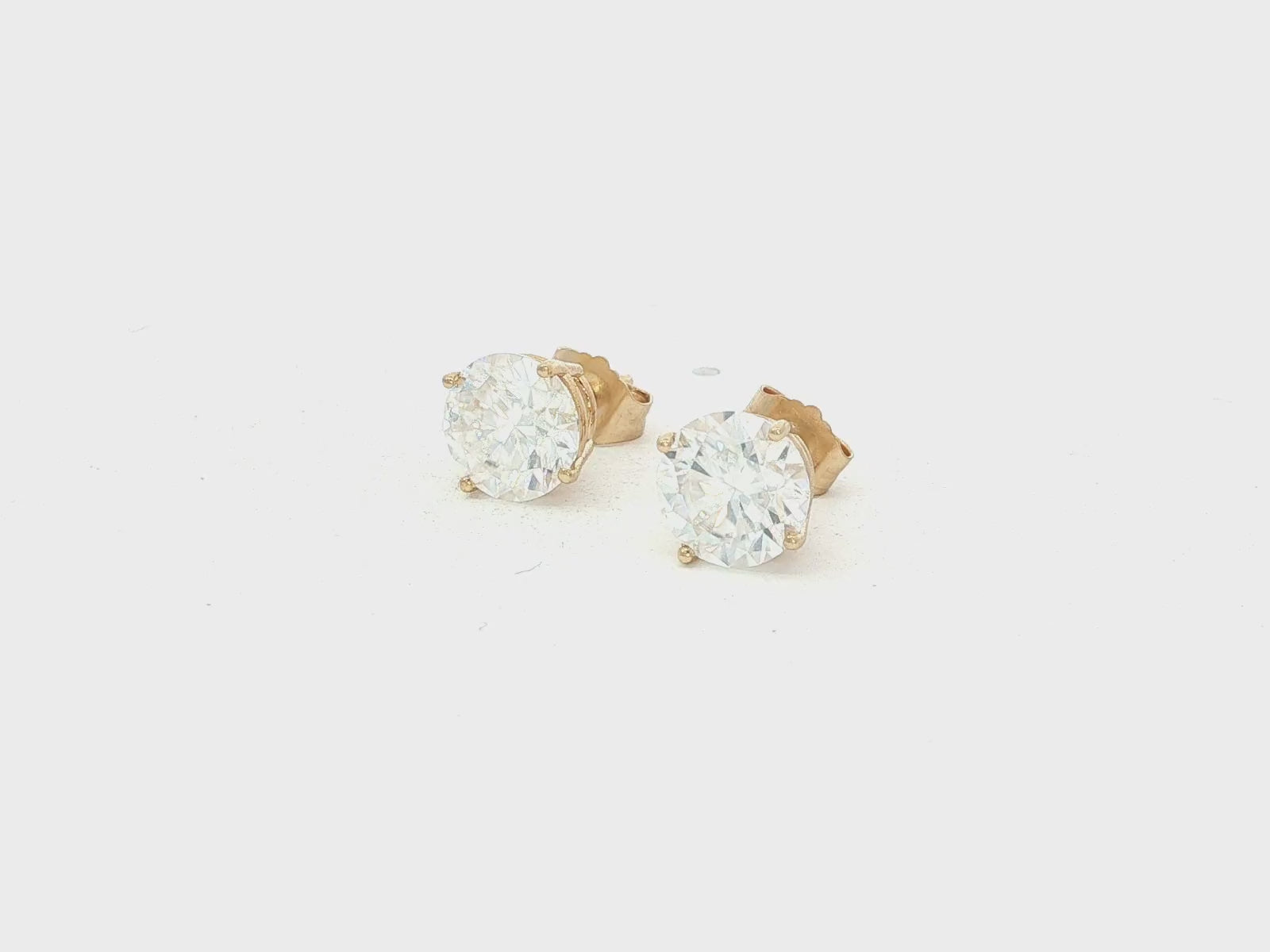 14K Gold Round Solitaire Four-Prong Stud Earrings 2.07 CT